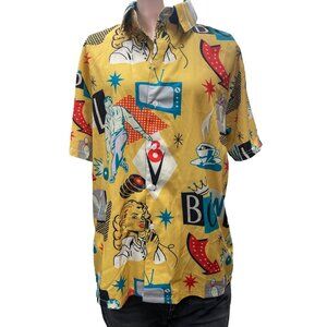 Men's Yellow Button down Bowling Shirt Size Large SKU 1441